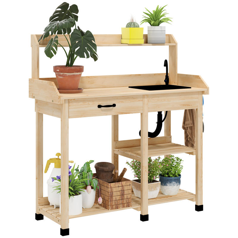 Woodworking Workbench - Outsunny Potting Bench Table, Outdoor Garden