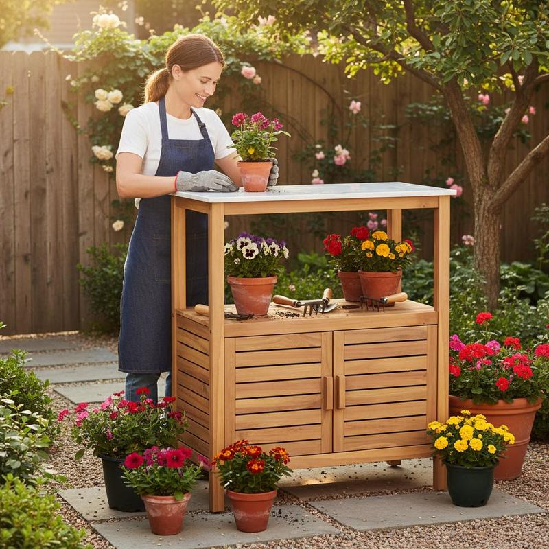 Outdoor Potting Bench Acacia W - Woodworking Workbench บทวิจารณ์และราคา