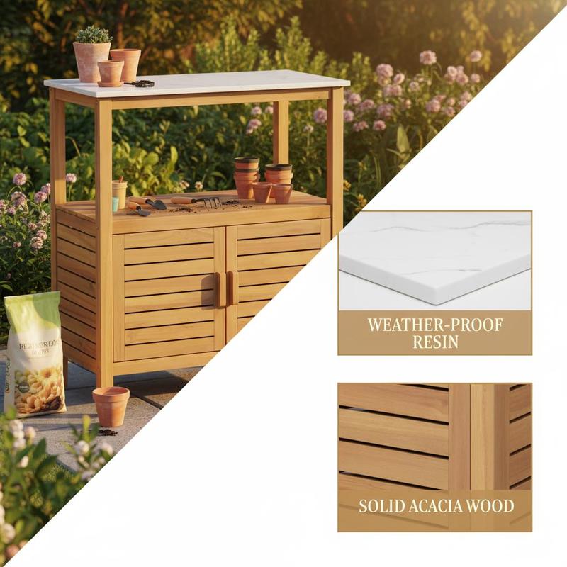 Outdoor Potting Bench Acacia W - Woodworking Workbench บทวิจารณ์และราคา
