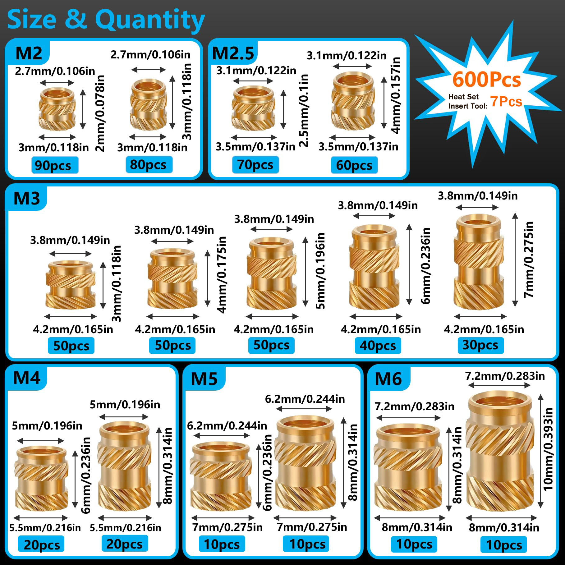 600Pcs M2-M6 Brass Threaded In - Woodworking Shop บทวิจารณ์และราคา