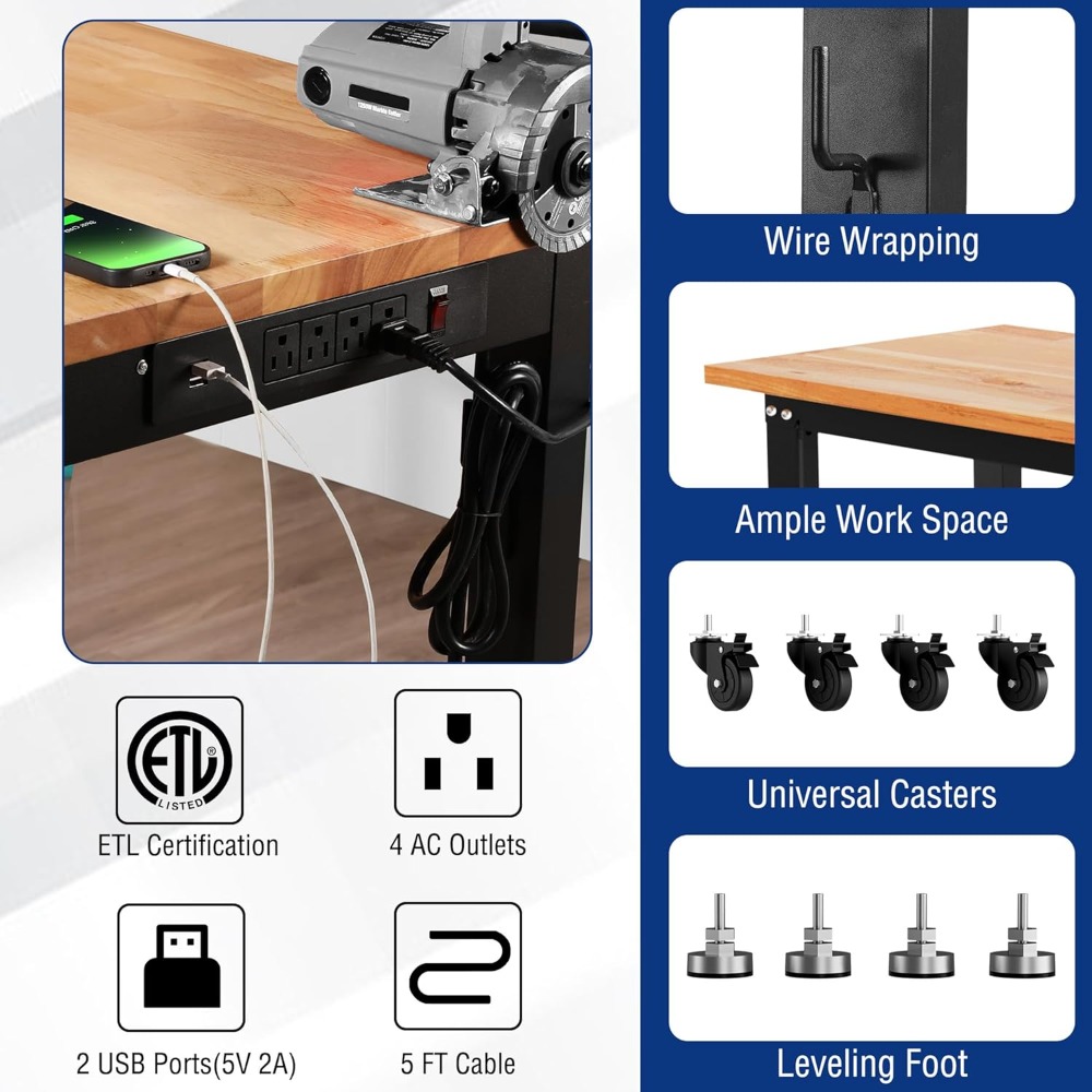 Garage Workbench, 48X22 Adjust - Woodworking Workbench บทวิจารณ์และราคา