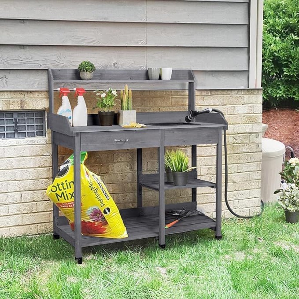 Potting Bench Table Patio Outd - Woodworking Workbench บทวิจารณ์และราคา