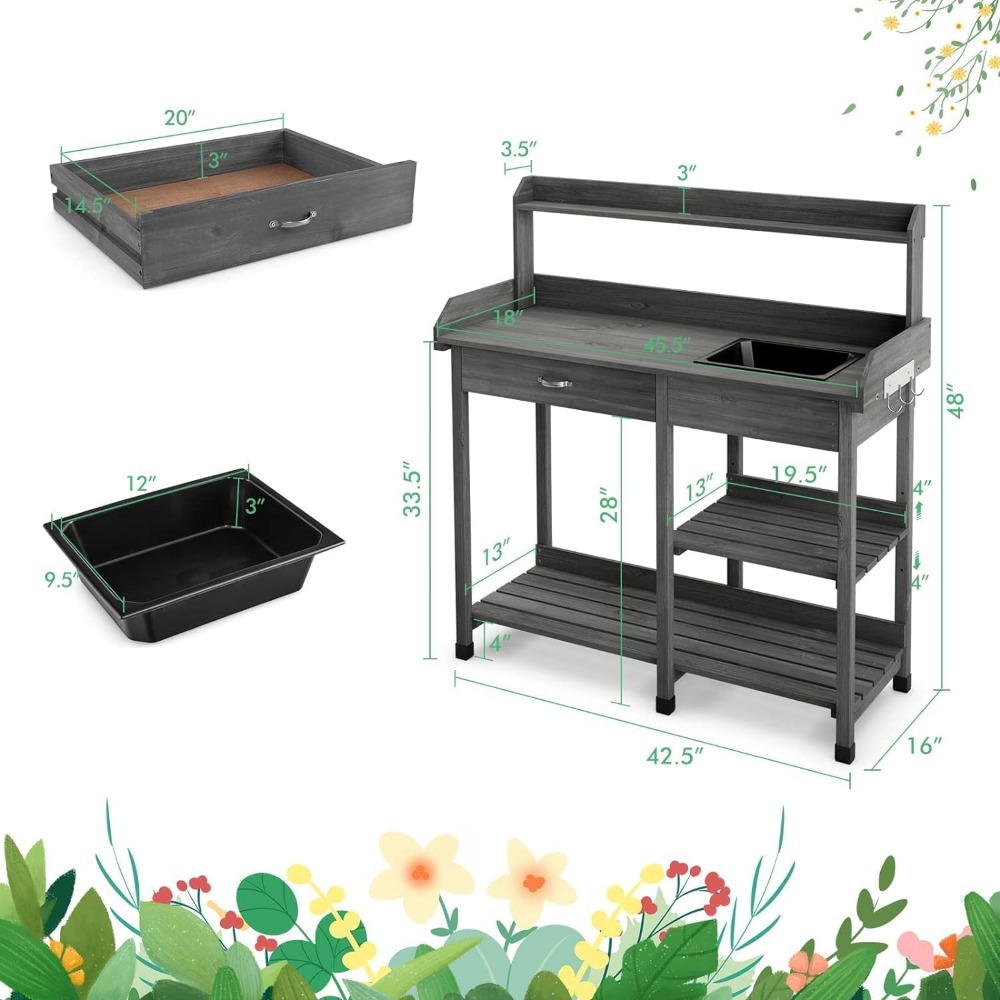 Potting Bench Table Patio Outd - Woodworking Workbench บทวิจารณ์และราคา