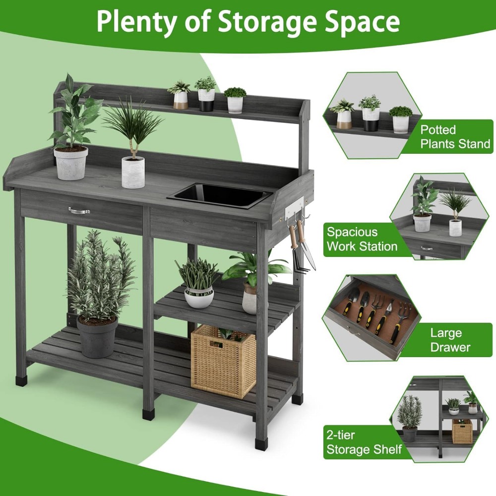 Potting Bench Table Patio Outd - Woodworking Workbench บทวิจารณ์และราคา